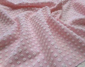 Girly Pink White Pops Vintage Chenille Fabric, Popcorn, 24x18" Piece