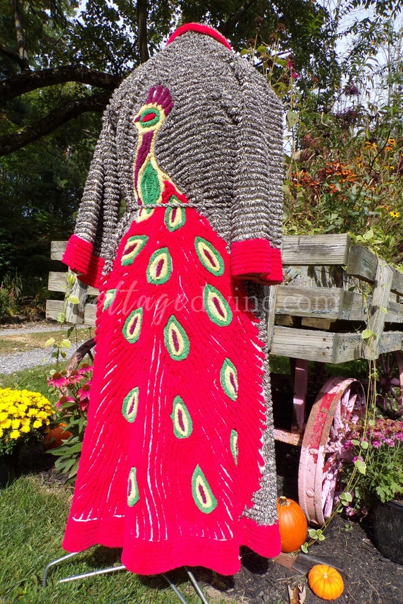 Red Peacock Vintage Women's Chenille Robe, 1940s … - image 6