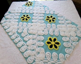 Beach Chic Vintage Chenille Fabric, Bubble White, Seaglass Blue, 21x30" Cotton