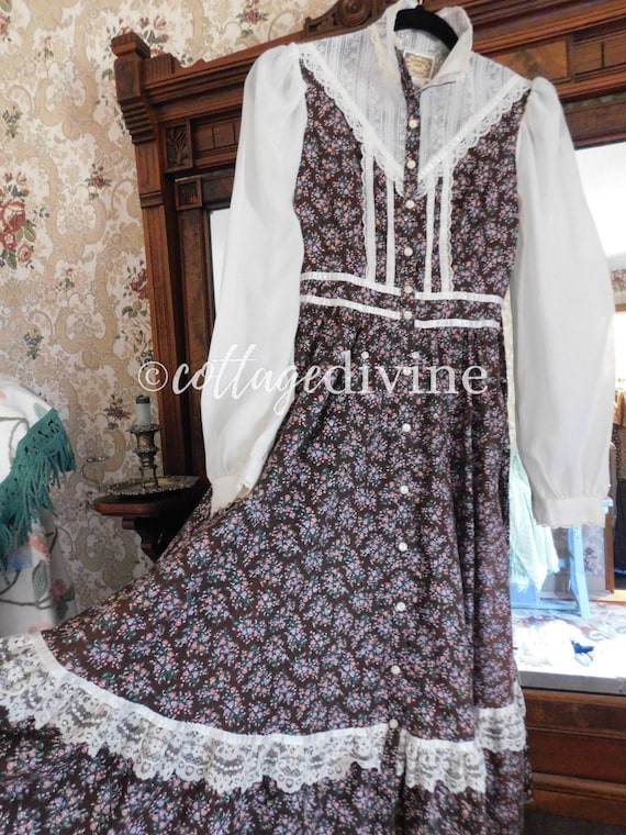 Gunne Sax Woodland Fairy Brown Calico 70s Vintage 