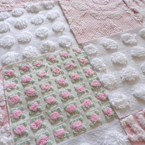 Pink Whispers Chenille Quilt Squares Set from Vintage Bedspread Fabric, 16 Blocks, 6" inch