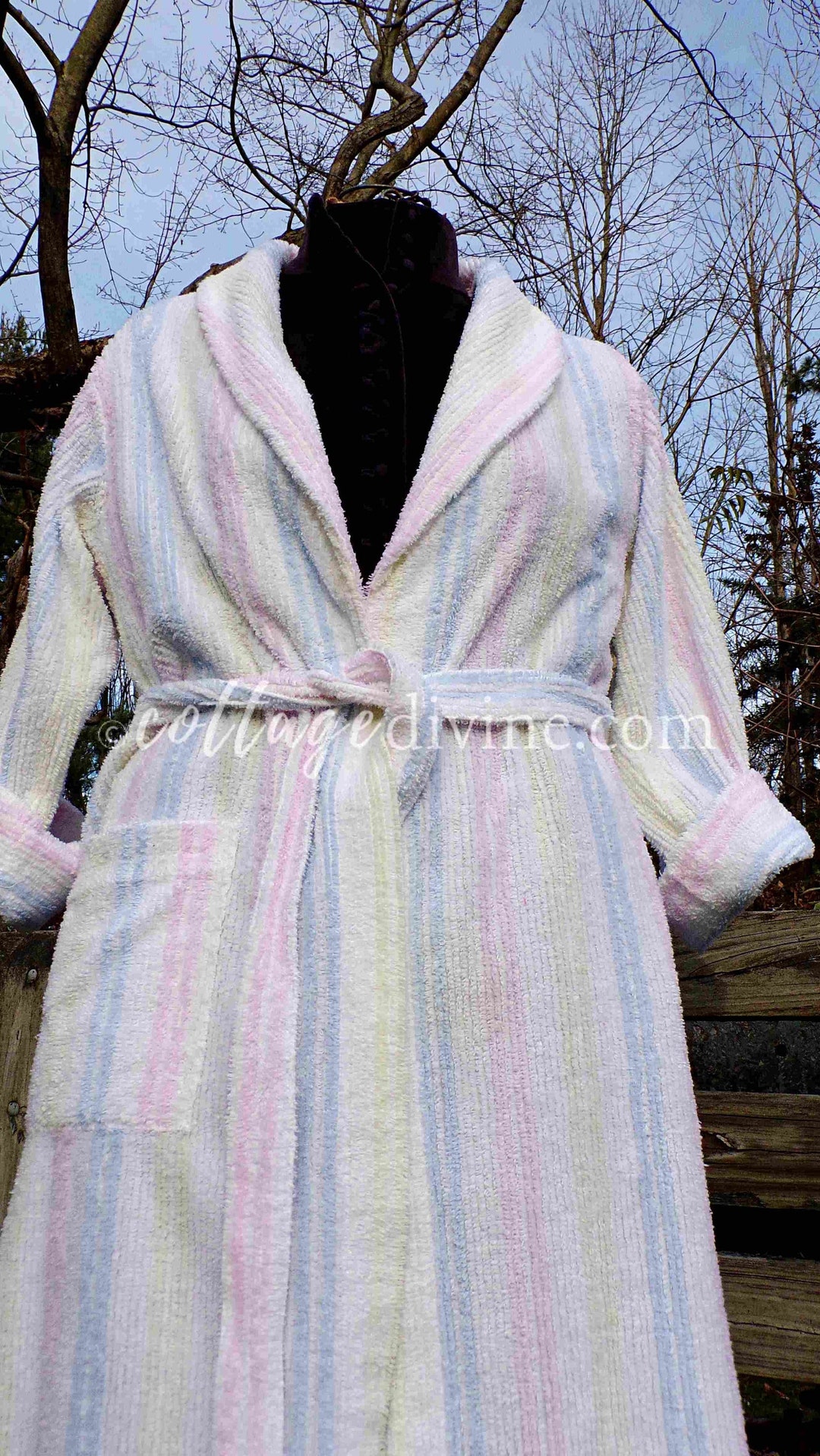 Pastel Rainbow Stripe Vintage Chenille Robe Lightweight Soft White Bathrobe Ladies Size Petite S Etsy Canada