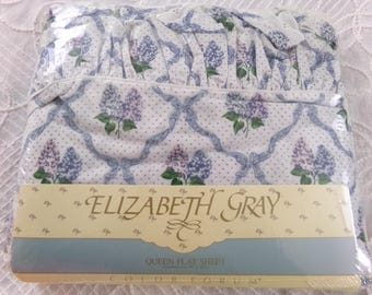 LILAC COTTAGE Vintage Queen Flat Sheet, Elizabeth Gray for J.C. Penney Made in USA, 50/50 Cotton Poly Blend, nos cottagecore bedding