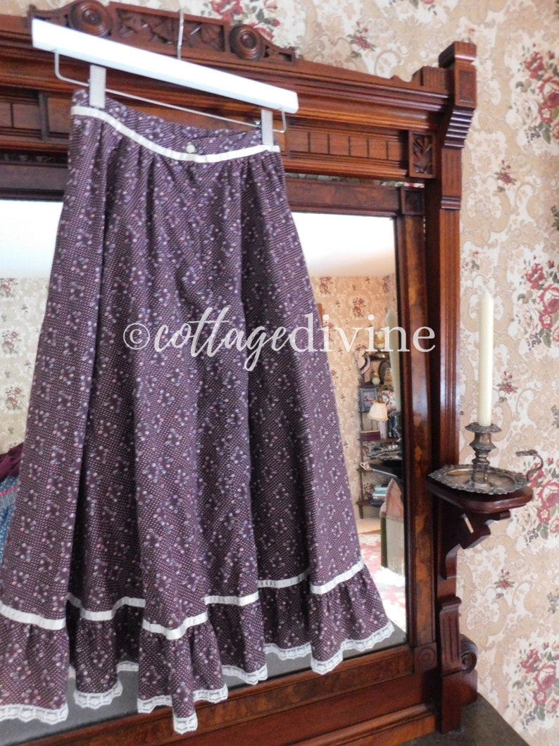 Woodland Prairie Rose Brown Calico Lace Gunne Sax Gunnies Vintage 1970s Hippie Skirt, XXS XS image 4