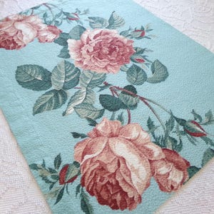 most beautiful vintage barkcloth fabric in realistic rose bloom print, 18&quot; x 25&quot; inch piece from a deconstructed curtain panel