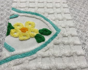 White Lattice Vintage Chenille Fabric 12x28" Plush Flower Piece