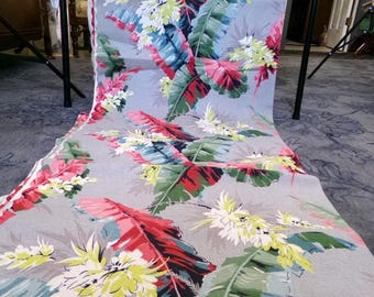 Waverly Vintage Barkcloth Fabric, 11 YARDS Stylized Jungle Tropical Foliage NOS Textile