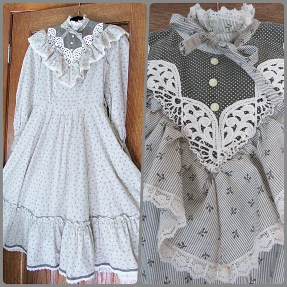Gunne Sax Victorian Revival Grey Calico Vintage 19