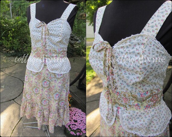 Peplum Rose Calico CORSET Gunne Sax Style Vintage… - image 2