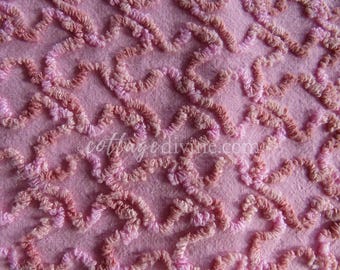 pink marbleized squiggle vintage chenille fabric, great unique texture, 25" x 20" piece of sewing material for quilting & crafts