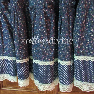 Navy Flowers & Dots Gunne Sax Gunnies Vintage 1970s Calico Velvet Ruffle Prairie Skirt image 9