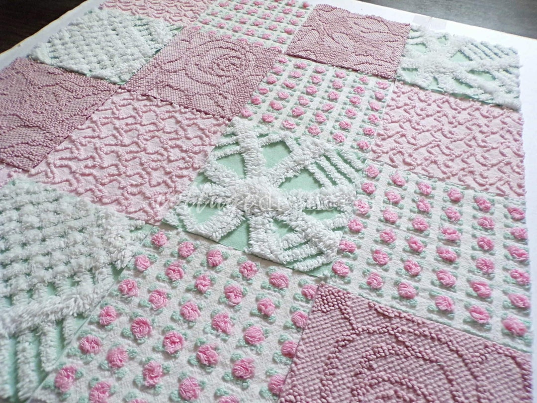 Chenille Quilt Squares Set in Exquisite Rose Pinks From Etsy