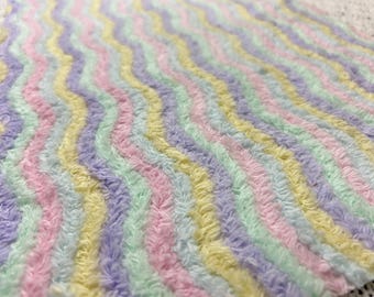 Rainbow Stripes Vintage Chenille Fabric, Soft Ripple Wave 10.5.24" Quilt Textile
