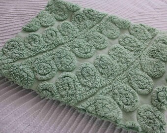Delicious Mint Ice Cream Vintage Chenille Fabric, Plush 21" x 24" inch piece in curlicue swirl pattern