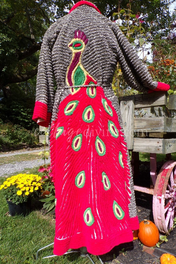 Red Peacock Vintage Women's Chenille Robe, 1940s … - image 4