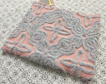 Starry Blue Pink Vintage Chenille Fabric, Plush Celestial Design 20x24" Pc