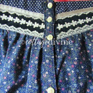 Navy Flowers & Dots Gunne Sax Gunnies Vintage 1970s Calico Velvet Ruffle Prairie Skirt image 3