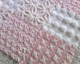 Whispertone Pink Quilt Squares Set from Vintage Chenille Bedspread Fabric, 16 Blocks, 6" x 6" inch