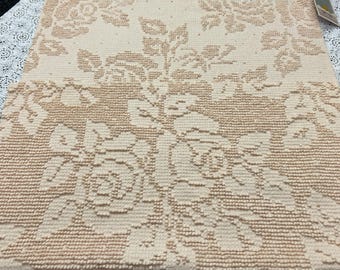 Neutral Vintage Chenille Fabric, Autumn Wheat Cabbage Roses & Dots, 18x28" Piece