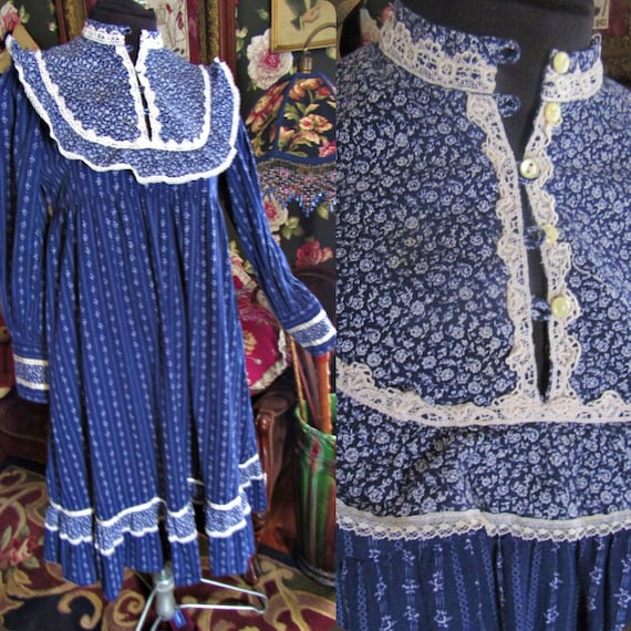 Babydoll Blue Calico Gunne Sax Victorian Vintage 1