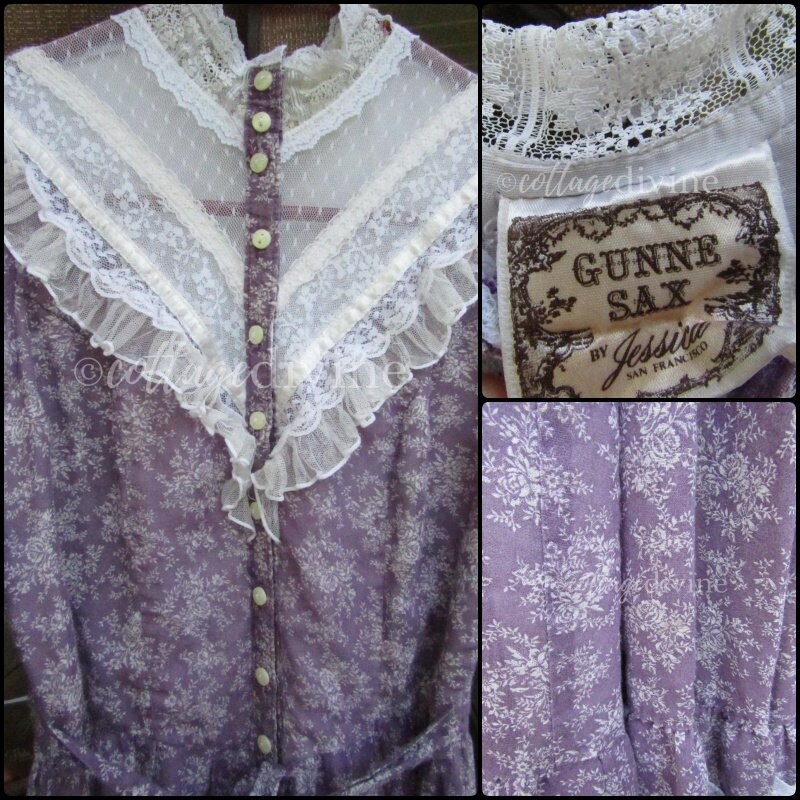 Lavender & Old Lace Gunne Sax Vintage 1970s Prairie Peasant | Etsy