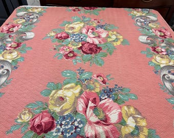Cabbage Rose Vintage Barkcloth Fabric, Mauve Pink 28x33" Quilt & Craft Panel