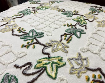 Ivy Vintage Chenille Fabric, Vining Leaf & Berries 21x24" Irregular Cut Piece