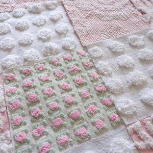 Pink Whispers Chenille Quilt Squares Set from Vintage Bedspread Fabric, 16 Blocks, 6&quot; inch
