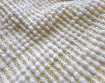 Sunny Yellow Vintage Chenille Fabric, White Pearls & Silver Lurex, 18x24" Piece