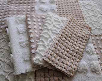 Trendy Neutral Chenille Squares, Vintage Meets Modern Craft Quilt Square Set from Vintage Bedspread Fabric, 16 Blocks, 6" x 6" inch