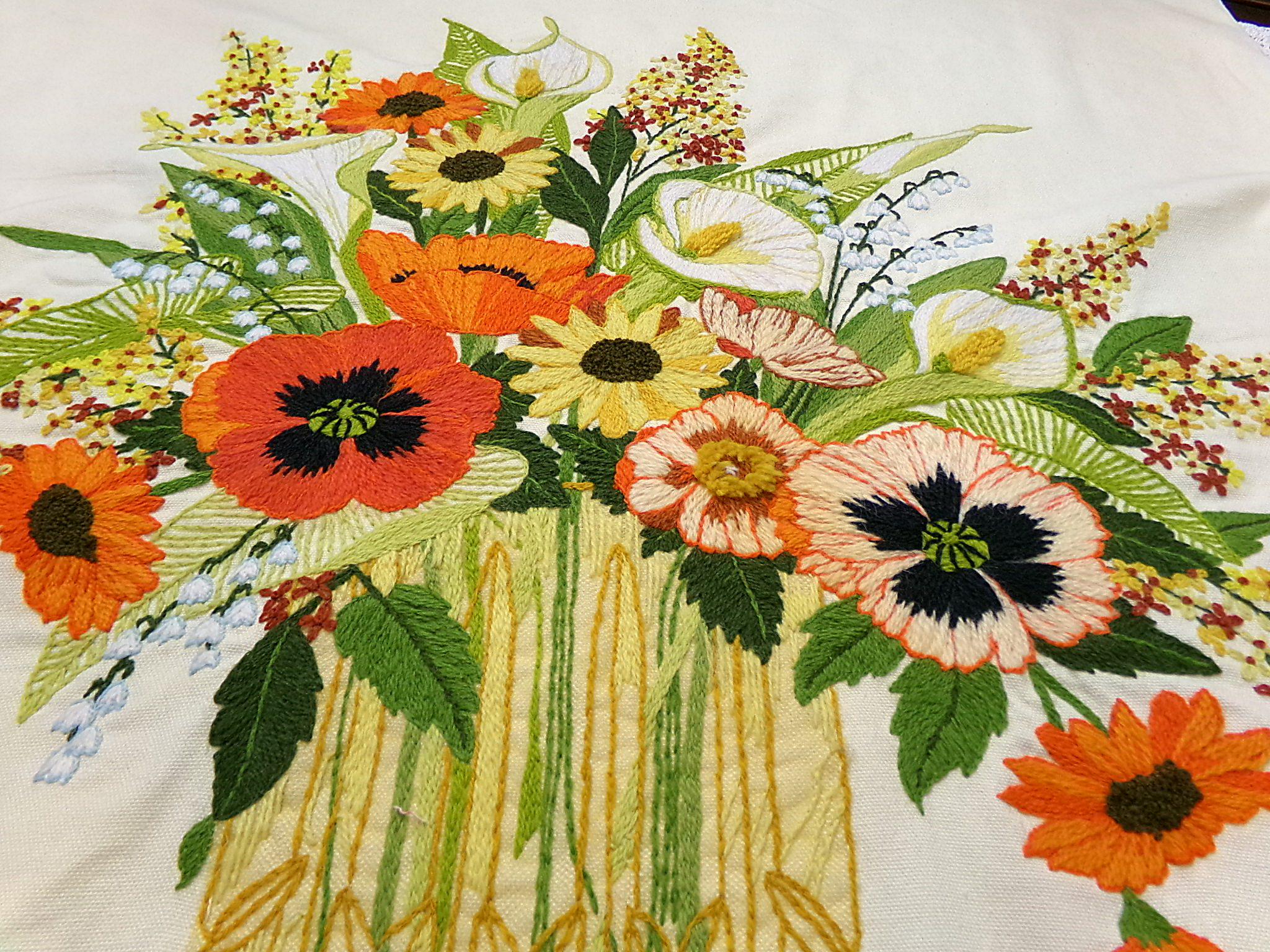 Vintage Mid Centery Modern Paragon Green Trees Crewel Embroidery
