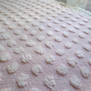 Tiny Pops, Pink Vintage Chenille Bedspread Fabric, Quilt Material, 20x25"