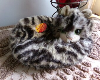 Vintage STEIFF Kitten Unique Curled up Tabby Cat 074189 With