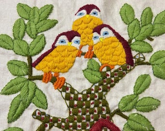 Boho Vintage Owl Embroidery Crewel Wall Hanging Paragon Stichery 0420, 17.5x21"