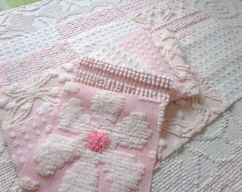 peaceful pinks vintage 6" chenille fabric squares, set of 17 vintage cottage chic quilt blocks for quilting, sewing & crafts