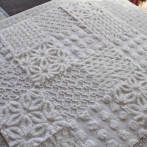 Snow Angel White Chenille Quilt Squares Set from Vintage Bedspread Fabric, 16 Blocks, 6" x 6" inch