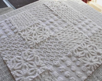 Snow Angel White Chenille Quilt Squares Set from Vintage Bedspread Fabric, 16 Blocks, 6" x 6" inch