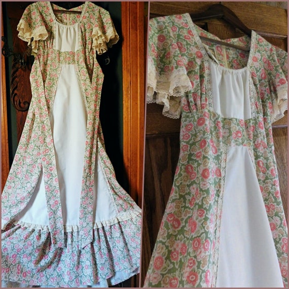 Candy Apple Green Rose Floral Gunne Sax Vintage 19