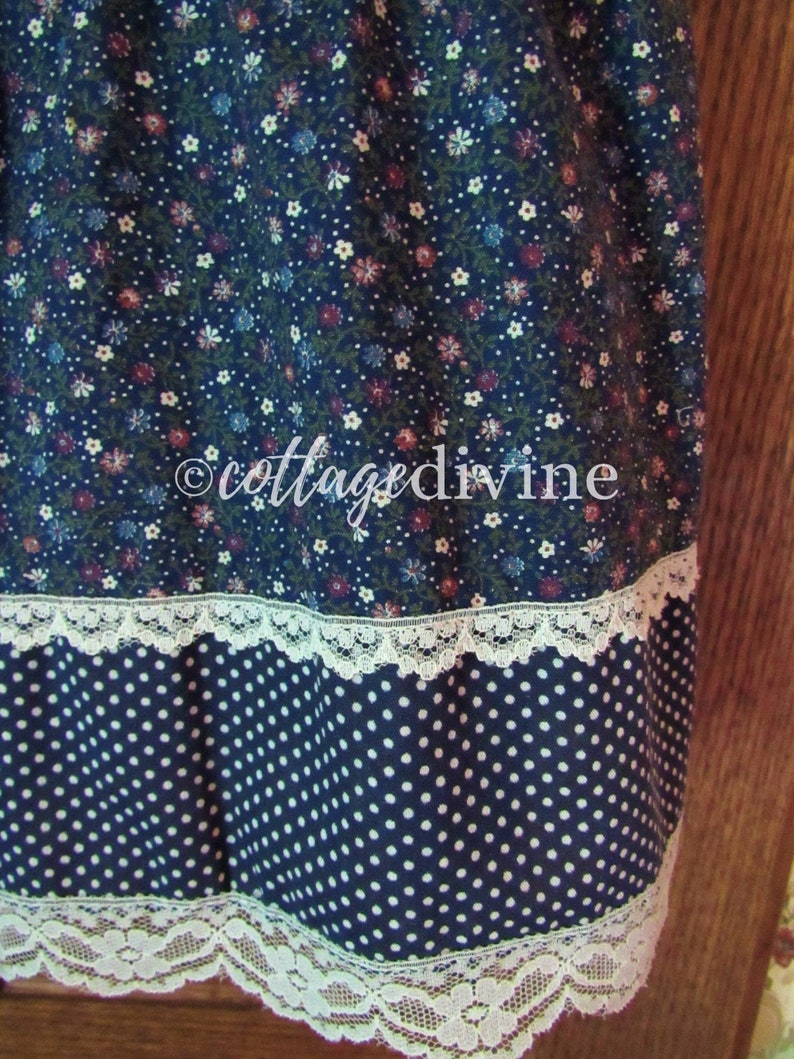 Navy Flowers & Dots Gunne Sax Gunnies Vintage 1970s Calico Velvet Ruffle Prairie Skirt image 5