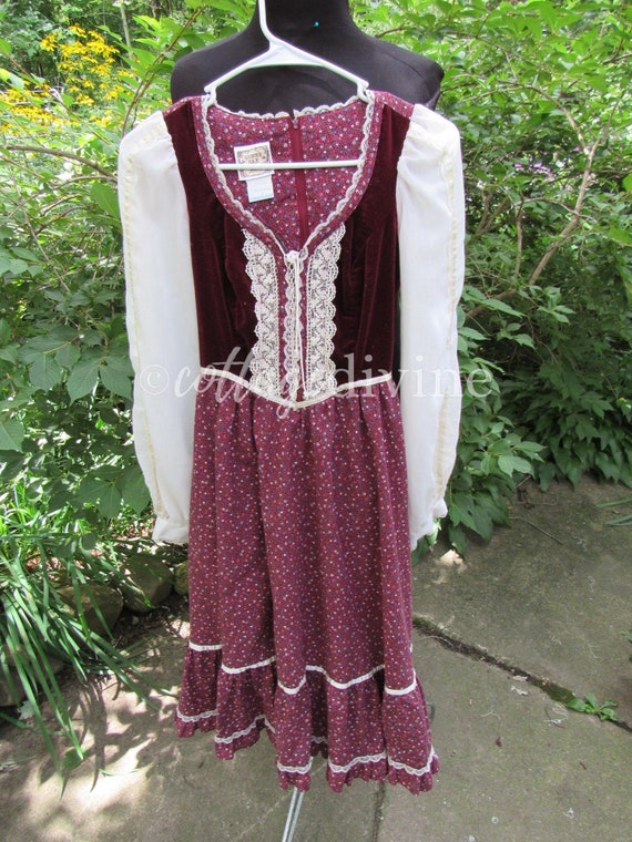 Vintage GUNNE SAX Velvet Corset 1970s Prairie Dre… - image 4