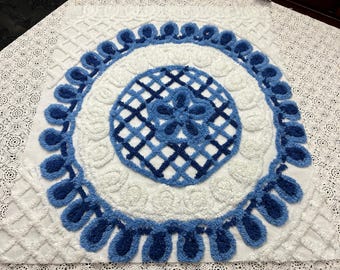 Vintage Chenille Fabric Shabby Medallion Rosette 20x22.5" Craft Piece