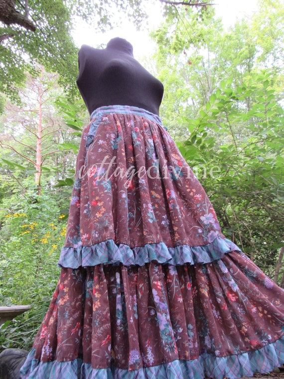 GUNNE SAX Autumn Lily Floral Brown Ruffled Gunnie… - image 1