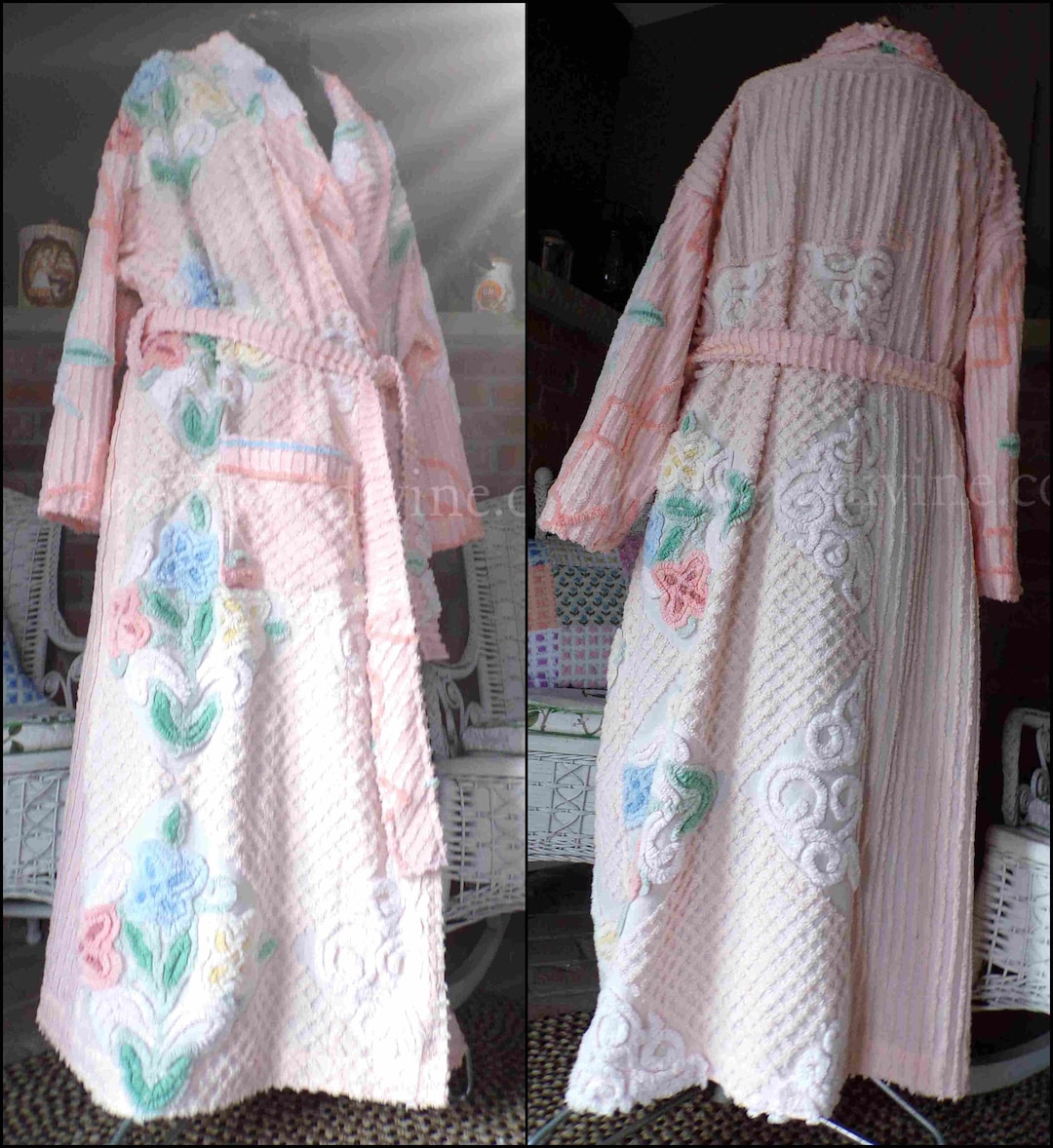 Plus Size Chenille Robe, Sunkissed Glow Peach Floral Bathrobe Designed From Peachy Pretty