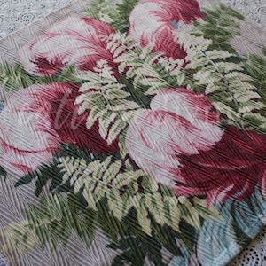 Heavenly Feather Pink Plume Vintage Barkcloth Fabric, 19&quot; x 16&quot; inch Piece, Botanical Floral Print on Cool Grey, Great for DIY Pillows