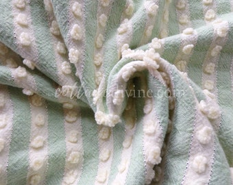 Buttercream Mint Green Chenille Fabric Sparkle Pops, Vintage 18" x 24" inch Piece - Nubby Popcorns & Shimmer Lurex