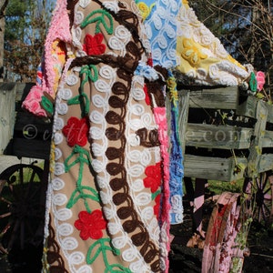 Shabby Patchwork Vintage Chenille Robe, Ladies M/L HOODED Bathrobe, Upcycled Art to Wear
