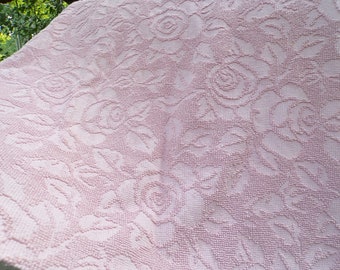 Cabbage Roses Vintage Chenille Fabric in Mist Pink, Fieldcrest Imperial Hobnail Design, Large 30" x 30" inch piece