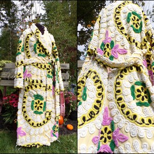 XL XXL Plus Size Chenille Robe, The Nanny Style Bathrobe in Cake Frosting Florals, Designed from Vintage Chenille Bedspread, Art to Wear