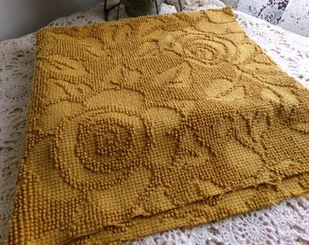 Boho Rose Vintage Chenille Fabric, Saturated Harvest Gold Woven 21x24" Piece