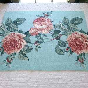 stunning vintage barkcloth fabric in life like rose bloom print, 18&quot; x 26&quot; inch piece from a deconstructed curtain panel